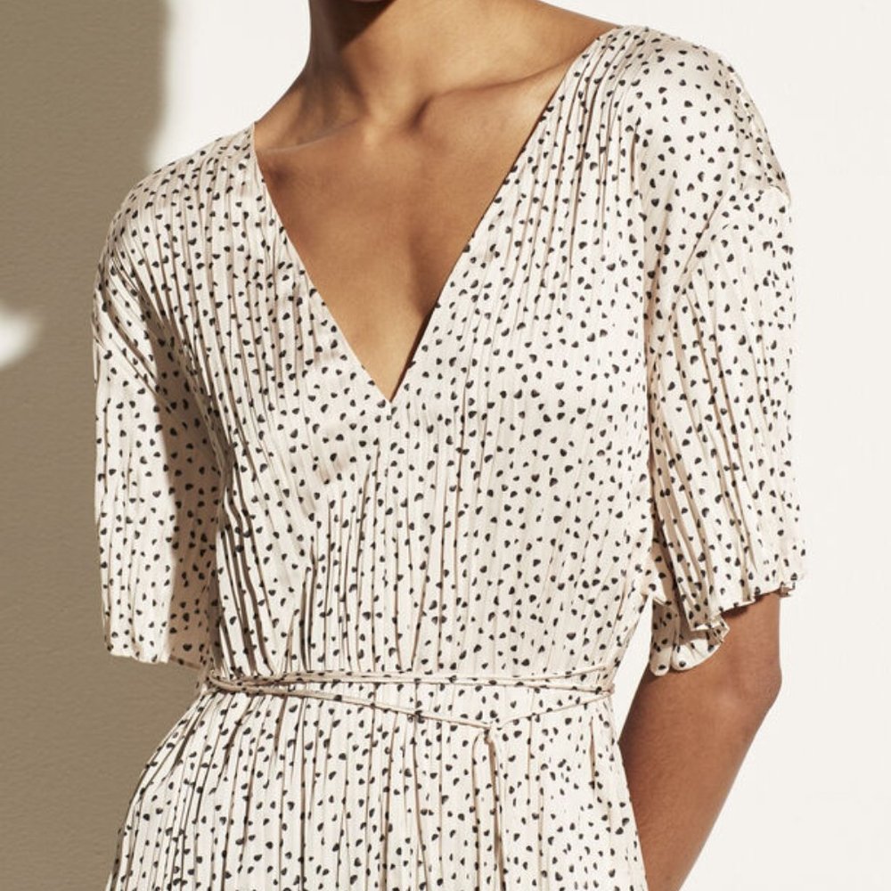 Vince Stone Dot Short Sleeve V-Neck Dress